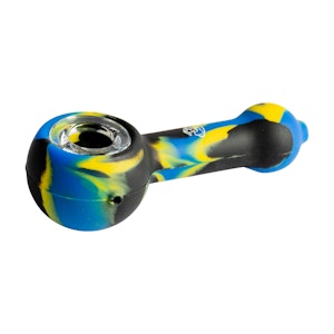 Nibo Distribution - SILICONE 8.75" HAND PIPE W/ GLASS BOWL - BLACK & YELLOW