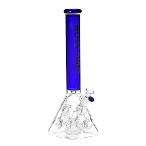 Humble and Fume - Double Hole 18" Pyramid Beaker with Coloured Neck by Hoss Glass - Blue