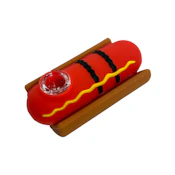 Hotdog Silicone Hand Pipe with Glass Bowl - Red
