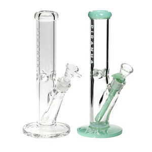 Humble & Fume - Piranha Glass 12" x 38mm, 7mm Straight Tube w/ Ice Pinch - Jade Green Accents