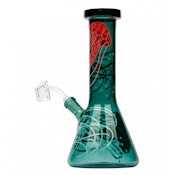 Red Eye Glass 8.5" Tall Teal Jellyfish Beaker Rig