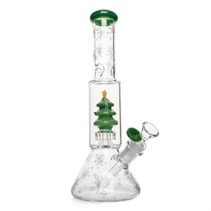 West Coast Gifts - Red Eye Glass 12" Tall Christmas Tree Dual Chamber Beaker Base Water Pipe