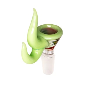Red Eye Glass - 14MM WIG-WAG CONE BOWL W/ DUAL HORN HANDLE - GREEN SLYME