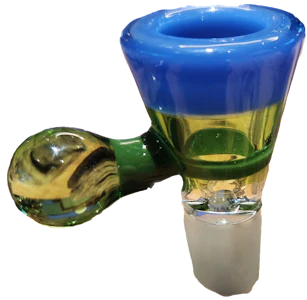 Cumberland Glassworks - Cumberland Glassworks| 14mm Green & Periwinkle encalmo bowl w/bulb pull
