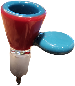 Cumberland Glassworks - Cumberland Glassworks| 14mm Red over teal funnel bowl w/teal pull