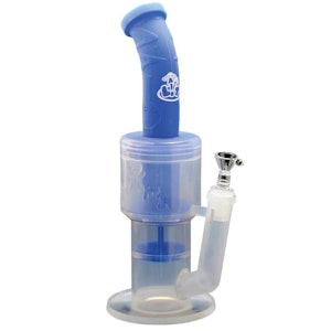 West Coast Gifts - Lit 12" Tall Blue Dual Perc Clear Base Silicone Water Pipe w/ Glass Bowl