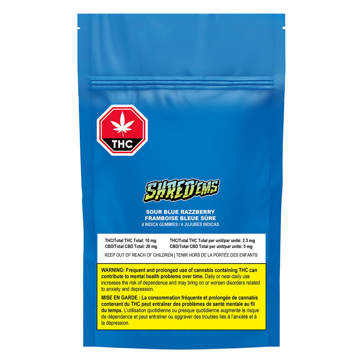 Shred'ems | Sour Blue Razzberry 4 Indica Gummies