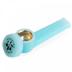 LIT SILICONE  - 3.5" HAND PIPE - BLUE GLOW-IN-THE-DARK