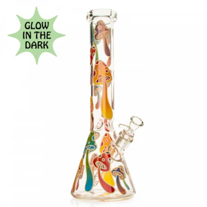 Red Eye Glass - 15" GLOW IN THE DARK MUSHROOM MAGIC BEAKER BASE BONG - CLEAR