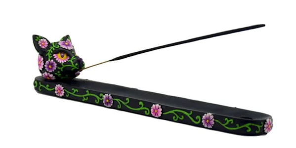 Accessories - 10" Day of the Dead Cat Incense Burner Black