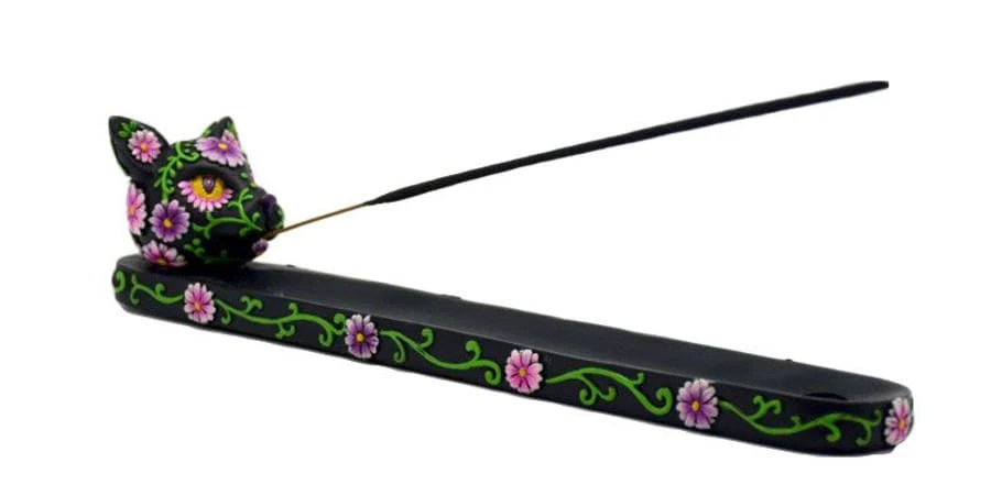 Accessories - 10" Day of the Dead Cat Incense Burner Black Main Image
