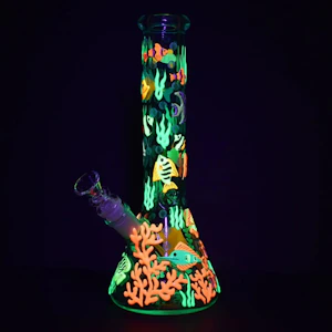Humble & Fume - Reef Riot Glow In The Dark Beaker Water Pipe - 10" / 14mm F
