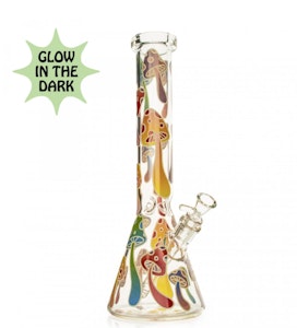 West Coast Gifts - 15" Glow-in-the-Dark Mushroom Magic Beaker Base Water Pipe - CLEAR