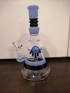 - - 9" Black and Blue Striped Bong with 3D Accent