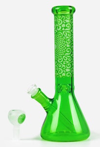 Bake Shoppe Basics - 10.5" Glass Beaker Bong w/ Frosted Patterns - Green
