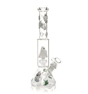 WEST COAST GIFTS - Red Eye Glass 12" Tall Dual Chamber Ghoulish Water Pipe W/Ghost Perc Main Image