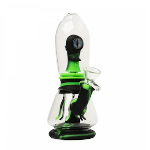 LIT SILICONE  - 9" ALIEN INVASION BUBBLER -  GREEN & BLACK