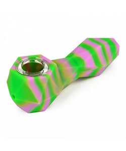 LIT SILICONE  - 4.25" FACETED HAND PIPE - PURPLE & GREEN