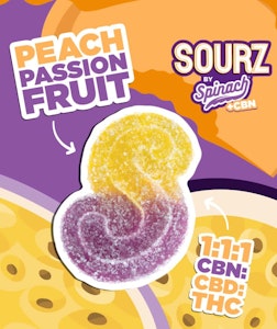 SOURZ by Spinach - SOURZ by Spinach Peach Passionfruit 1:1:1 CBN:CBD:THC 5pk Soft Chews