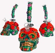 Sugar Skull and Flowers 3D Hand Painted Glass Bong 10"