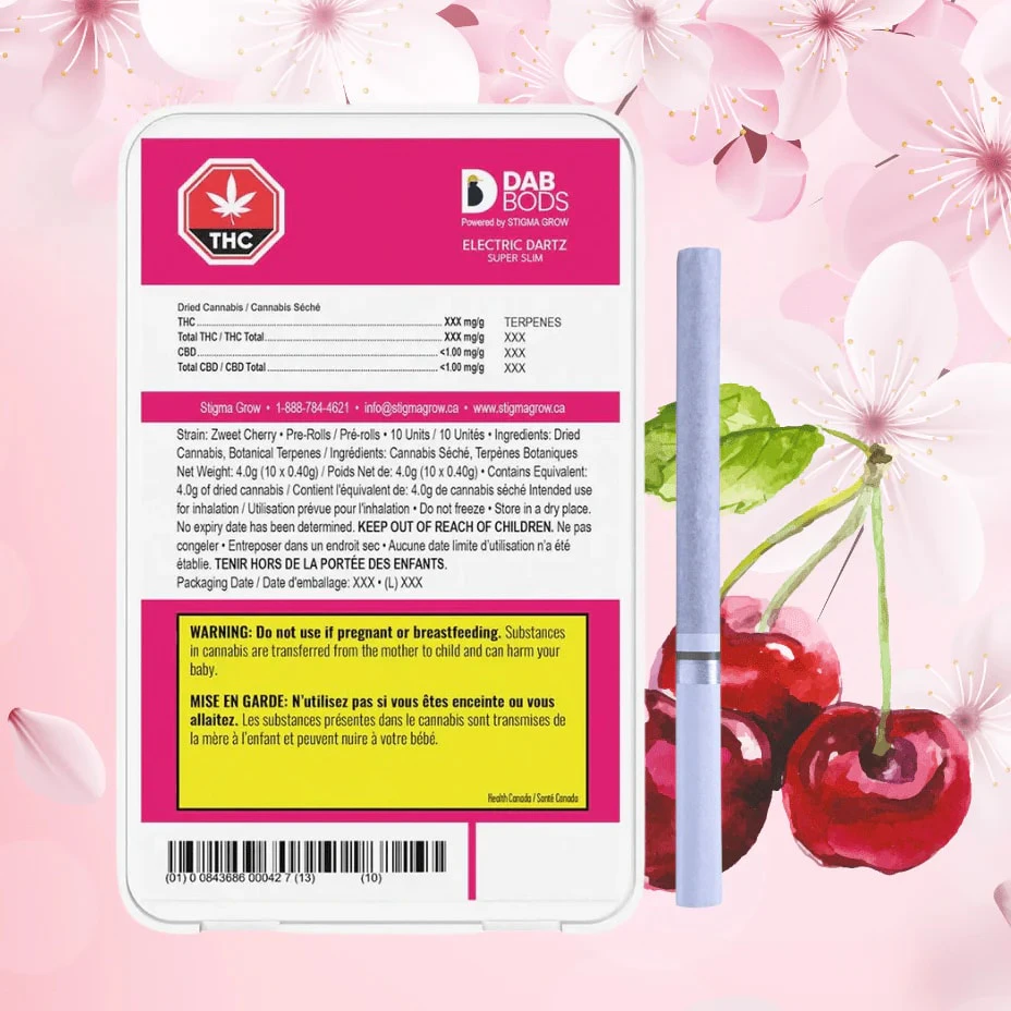 DAB BODS - Dab Bods Cherry Super Slim Electric Dartz Pre-Roll 10x0.4g Main Image