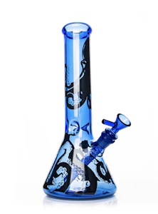 West coast.Gifts - Red Eye Glass 12" Tall Sapphire Blue Octopus Beaker Base Water Pipe