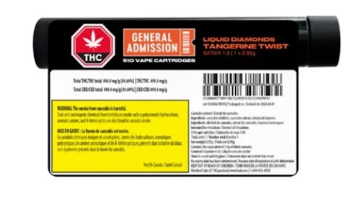 General Admission - TANGERINE TWIST LIQUID DIAMOND 510 VAPE CARTRIDGE - 0.95