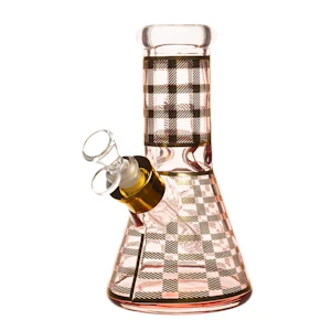 NoName - 8" 7mm Checkered Glass Bong w/ Gift Box- Pink