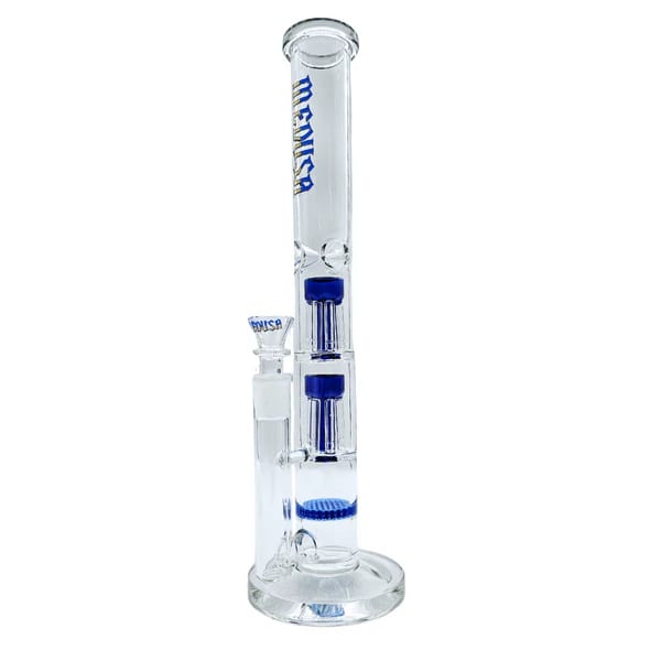 Bong- Medusa 14"/5mm Straight Tube W/ Honeycomb & 2X 6 Arms Perc Blue