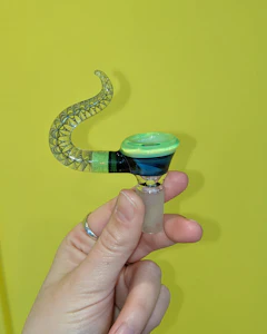 MOOK'S GLASS - MOOK'S GLASS - 14MM BOWL - GREEN SLYME & AMBER PURPLE OVER GALAXY W/ ILLUMINATI UV HANDLE