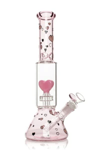 Accessories - Red Eye Glass Dual Chamber Floating Hearts Beaker Base Water Pipe