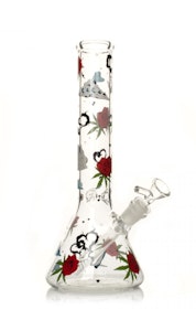 Accessories - Red Eye Glass 12inch Tall Roses & Weed Beaker Base Water Pipe