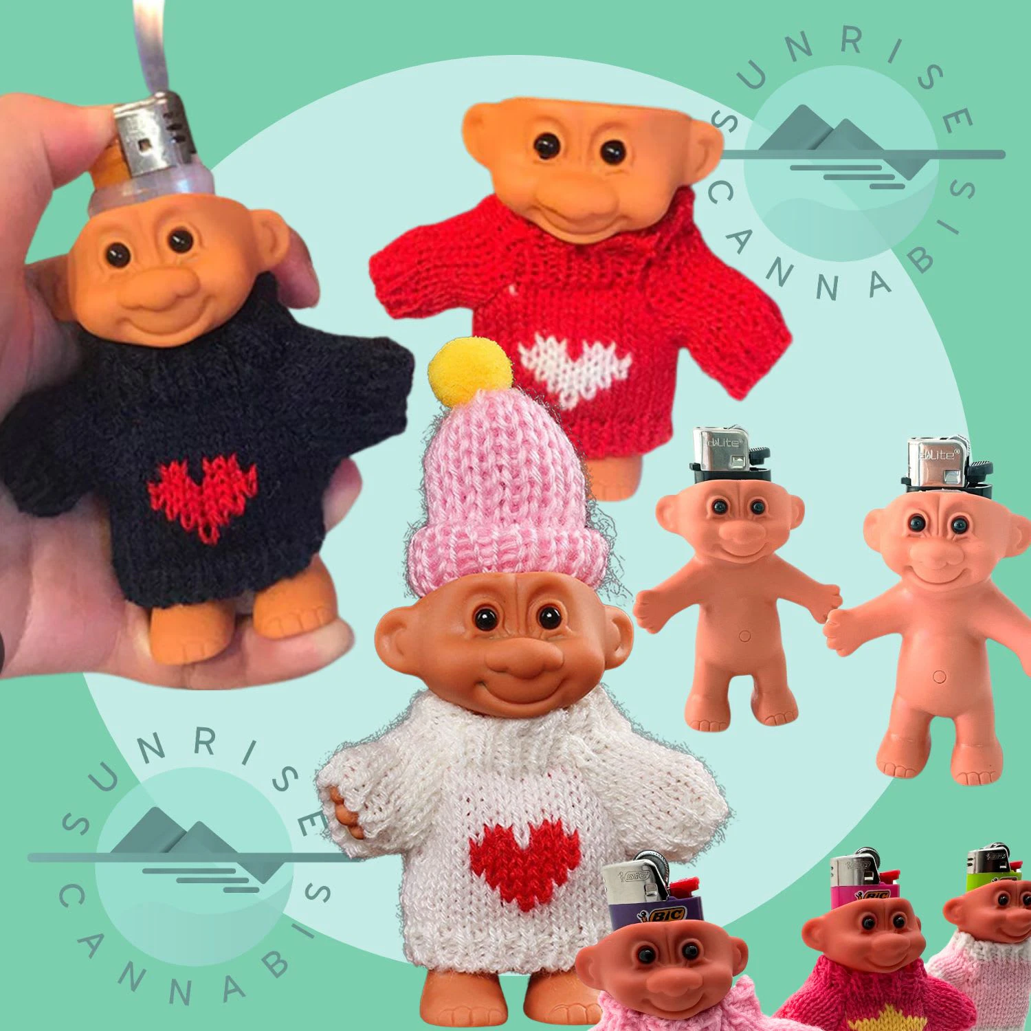 Sunrise Cannabis Headshop - TROLL DOLLS WITH LIGHTERS AND HATS - ASSORTED COLOURS Main Image