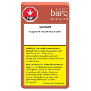Simply Bare - Hash Bullets 3 x 0.33g Hash Infused Pre-Rolls Simply Bare