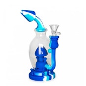 LIT Silicone - 8 Inch Blue Mushroom Bubbler W Glass Chamber & Bowl