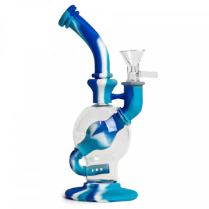 LIT Silicone - LIT Silicone - 8 Inch Blue Ball Bubbler W/Glass Chamber & Pull-Out