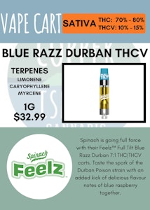 Spinach FEELZ - SPINACH - BLUE RAZZ DURBAN THCV CART
