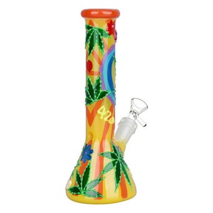 HUMBLE AND FUME - 420 Hemp Leaf Glow In The Dark Beaker Glass Water Pipe - 9.25" / 14mm