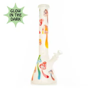 Red Eye Glass | White Mushroom Glow-in-the-Dark Bong | 15"