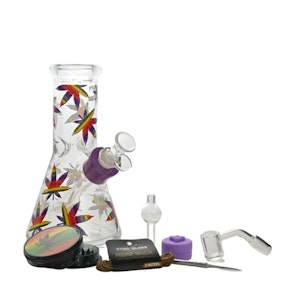 SmokeArs - 8" Rainbow Leaf Glass Bong 9-in-1 Dab Kit