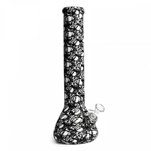 LIT Silicone - LIT Silicone - 13.5 Inch Skull & Crossbones Beaker Tube W/Glass Downstem & Pull-Out - 14mm (F)