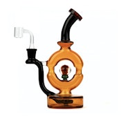 Red Eye Glass - 9 Tall Honey Gold & Black Donut Rig W/3 Hole Perc & Implosion Marble
