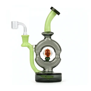Red Eye Glass - Red Eye Glass - 9 Inch Smoke & Opal Green Donut Rig W/3 Hole Perc & Implosion Marble - 14mm (F)