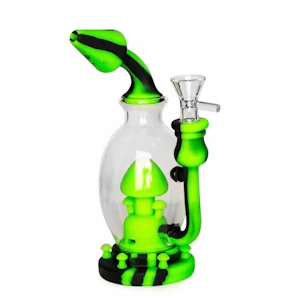LIT Silicone - LIT Silicone - 8 Inch Green & Black Mushroom Bubbler W/Glass Chamber & Bowl