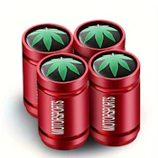 Cannabis Leaf Tire Valve Covers - Red