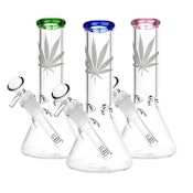 Silver Hemp Leaf Glass Beaker Water Pipe - 7.5"
