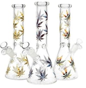 Stylized Hemp Leaf Glow in Dark Glass Water Pipe - 10"