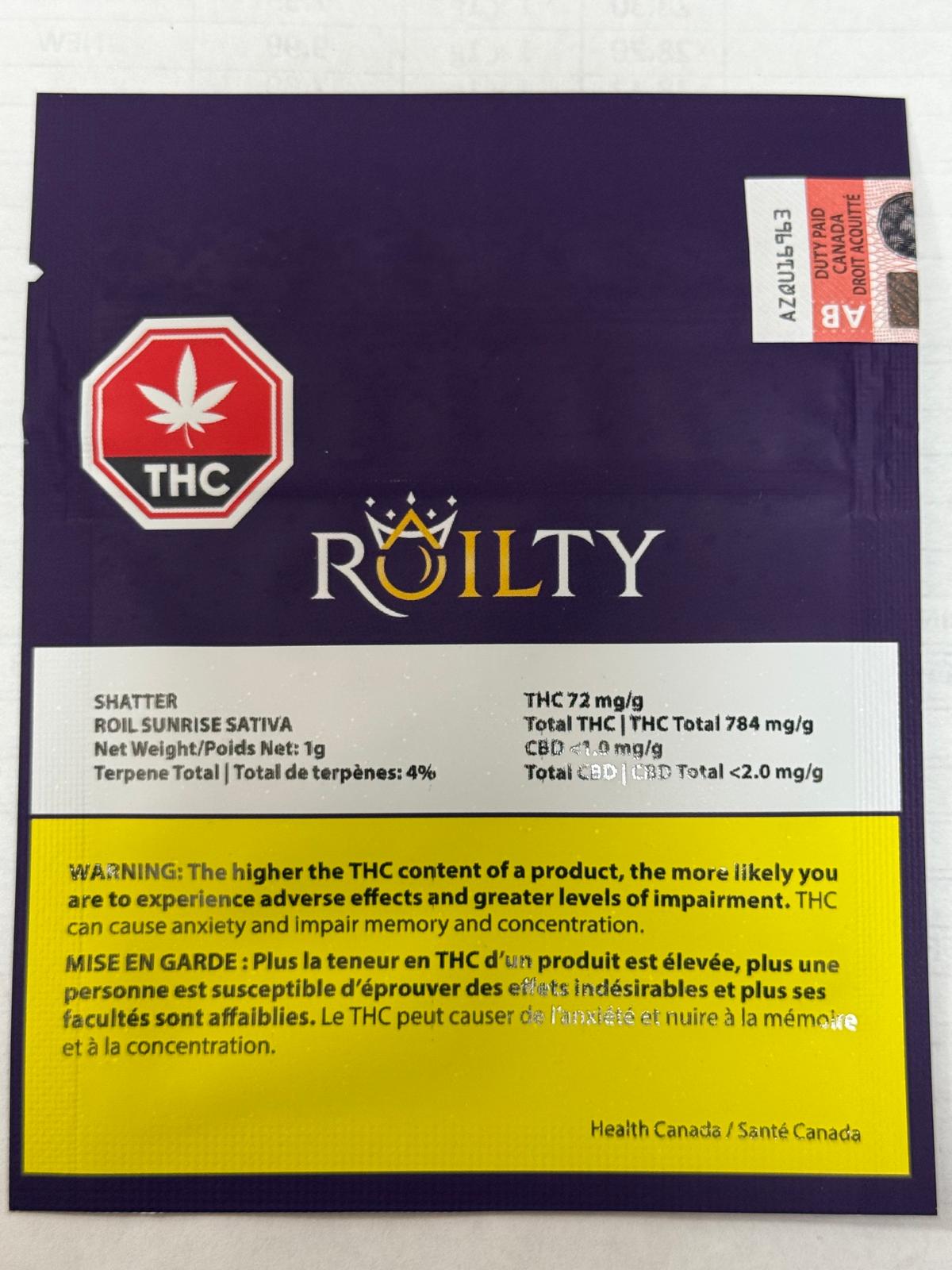 Roil Sunrise Sativa- Tangie 1g Shatter
