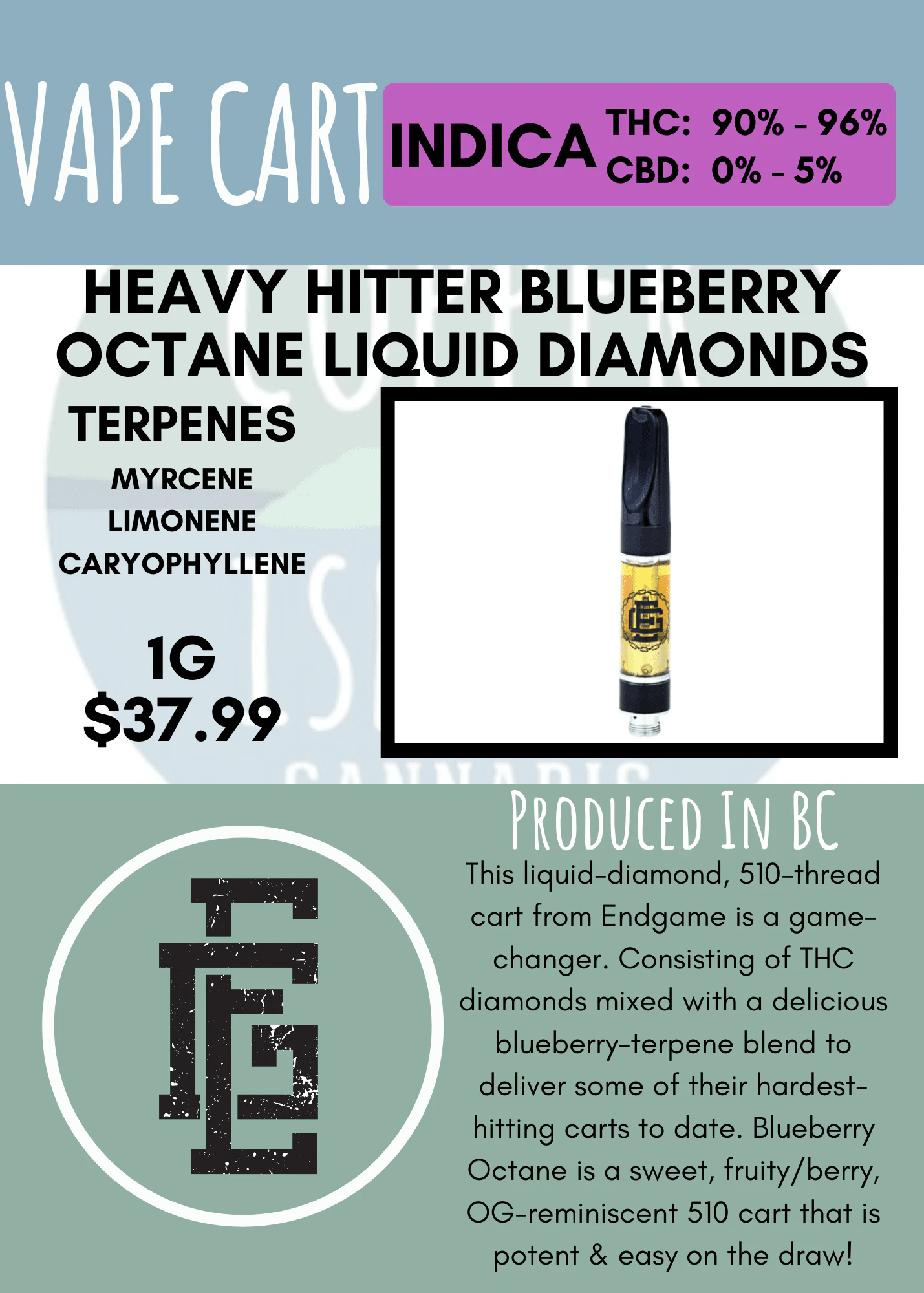 Endgame - ENDGAME - BLUEBERRY OCTANE HARD HITTER LIQUID DIAMOND CART Main Image