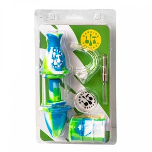 LIT Silicone - LIT Silicone Concentrate Collector W/Ti Nail Tray 2 Jars & Stainless Steel Tool - Blue & Green